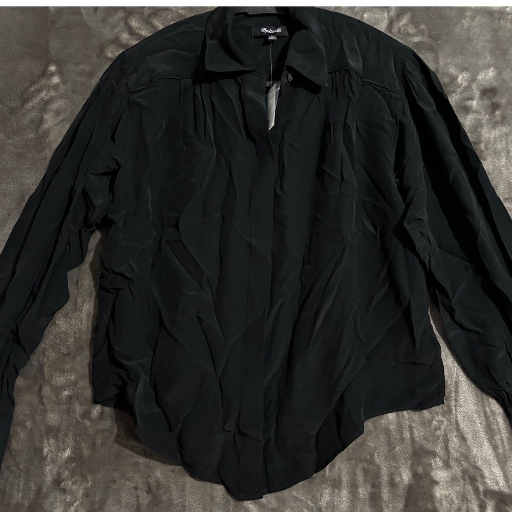 Madewell Black Button Front Long Sleeve Shirt Blouse Top XS